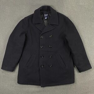 Vintage Gap Pea Coat Mens Medium Wool Double Breasted Navy Naval Nautical Jacket
